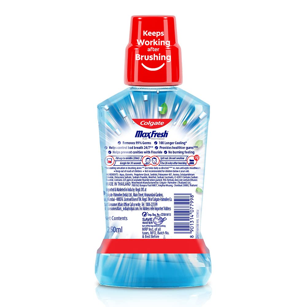 Colgate Plax Peppermint Fresh Mouthwash, 0% Alcohol – 250 ml with Colgate Plax Peppermint Fresh Mouthwash, 0% Alcohol – 500 ml 250ml + 500ml Pepper Mint