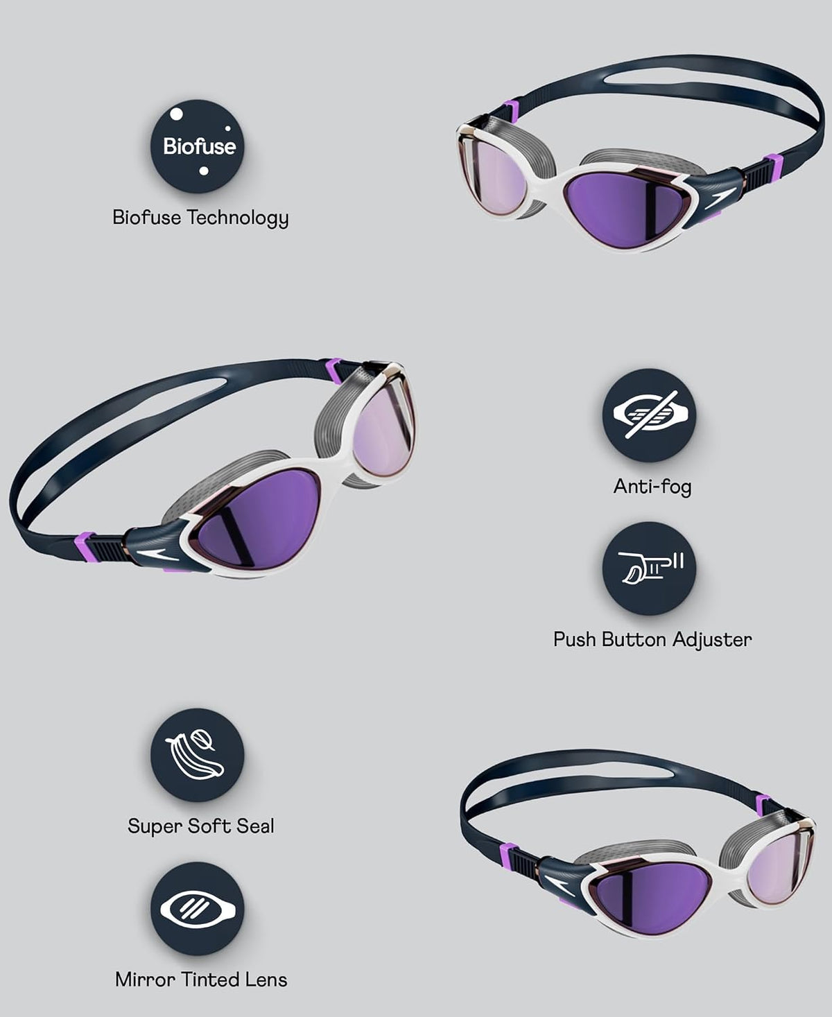 Speedo Women's Biofuse 2.0 Tint-Lens Goggles White/True Navy/Sweet Purple One Size