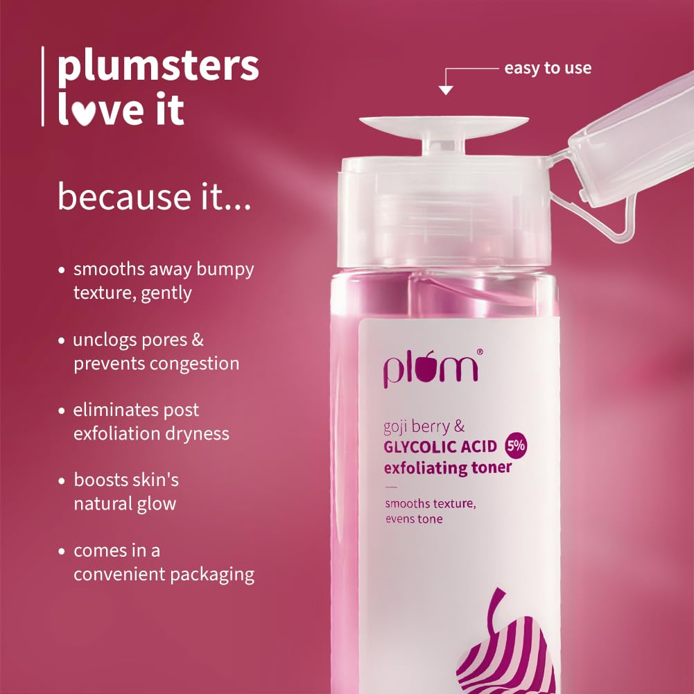 Plum 5% Glycolic Acid & Goji Berry Exfoliating Toner for Glowing skin | Multi functional exfoliating toner for Body, Face, Underarms & scalp | Smoothens rough &