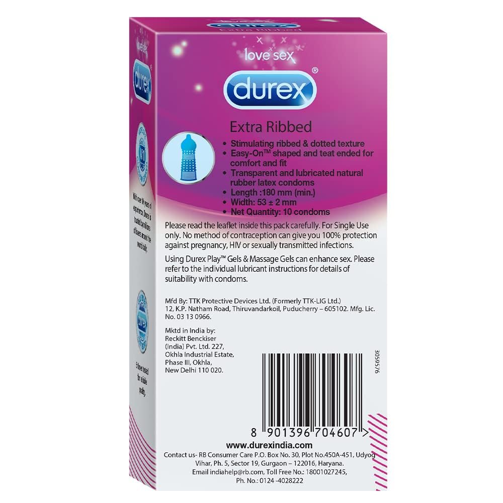Durex Extra Ribbed - Pack of 10 Condoms