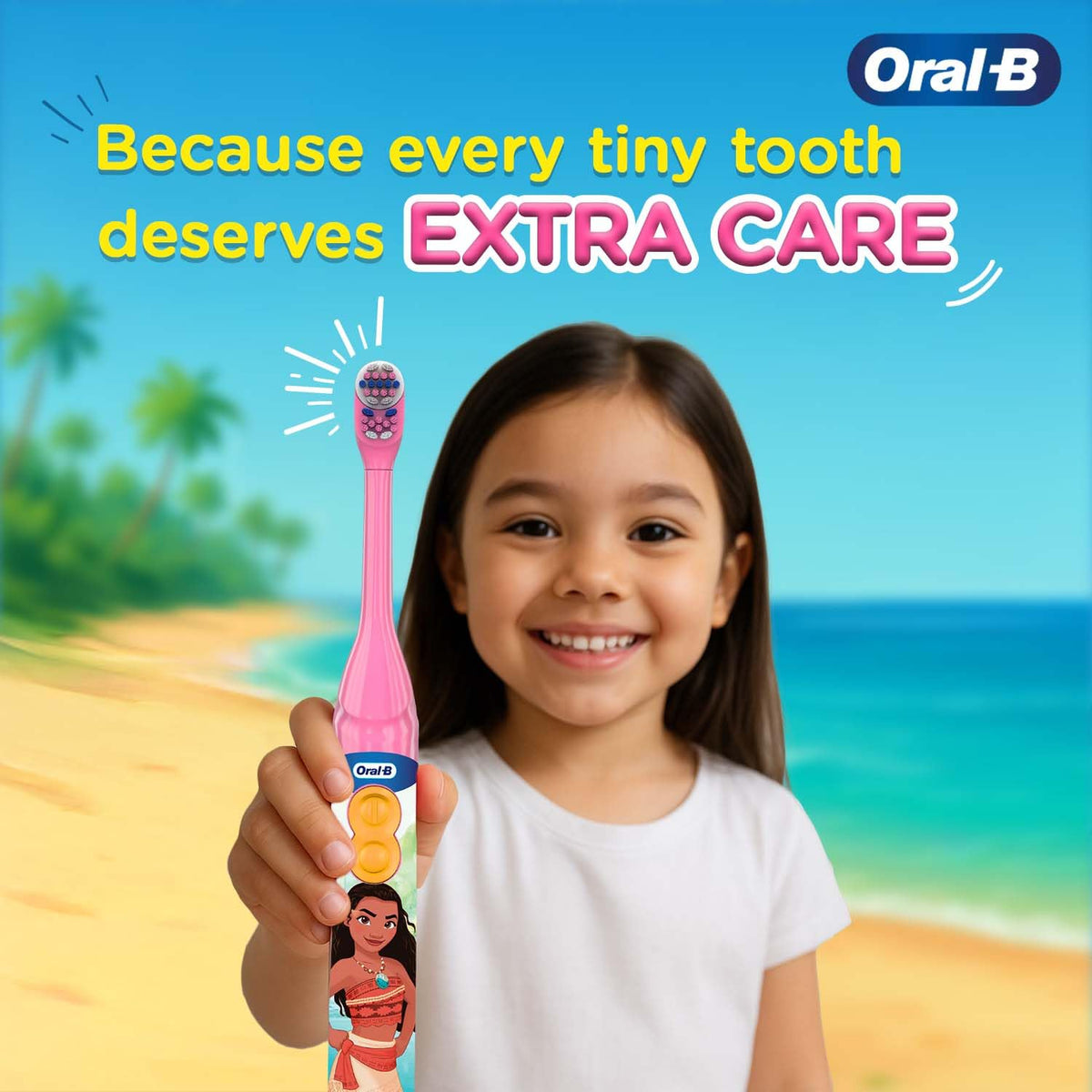 Oral-B Kids Moana Battery Electric Toothbrush, 90 Day Battery, 2 Year Warranty by Oral-B, IPX7 Water Resistant, Soft Bristles, Removes 100% More Plaque, 3+ Year