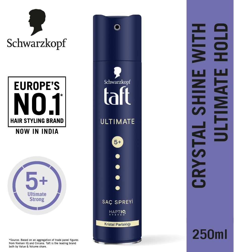 TAFT Schwarzkopf Ultimate Hair Spray For Hair With Crystal Shine | Hold 5+ For 72H hold | Protects From Wind And Humidity | No Stickiness | Easy To Brush Out |