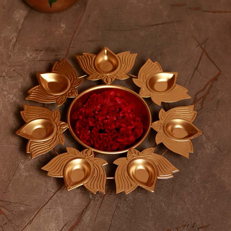 Kalakriti 2 Pcs Metal Flower Decorative Bowl Set |Home Table Decoration |Urli Diya Navratri Pooja HouseWarming Haldi | Indian Diwali Decor Gifts Items, 12 Inch