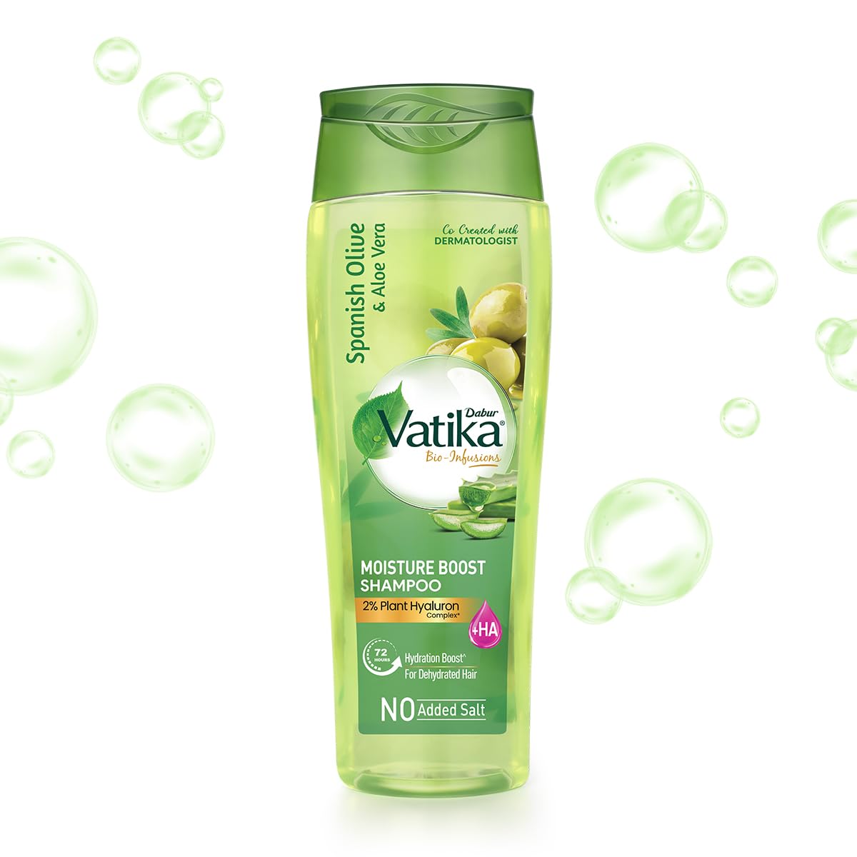 Dabur Vatika Bio-Infusions Moisture Boost Shampoo | Spanish Olive & Aloe Vera | 2% Plant Hyaluron + Hyaluronic Acid | 72 Hrs Hydration Boost | Deep Moisture & N