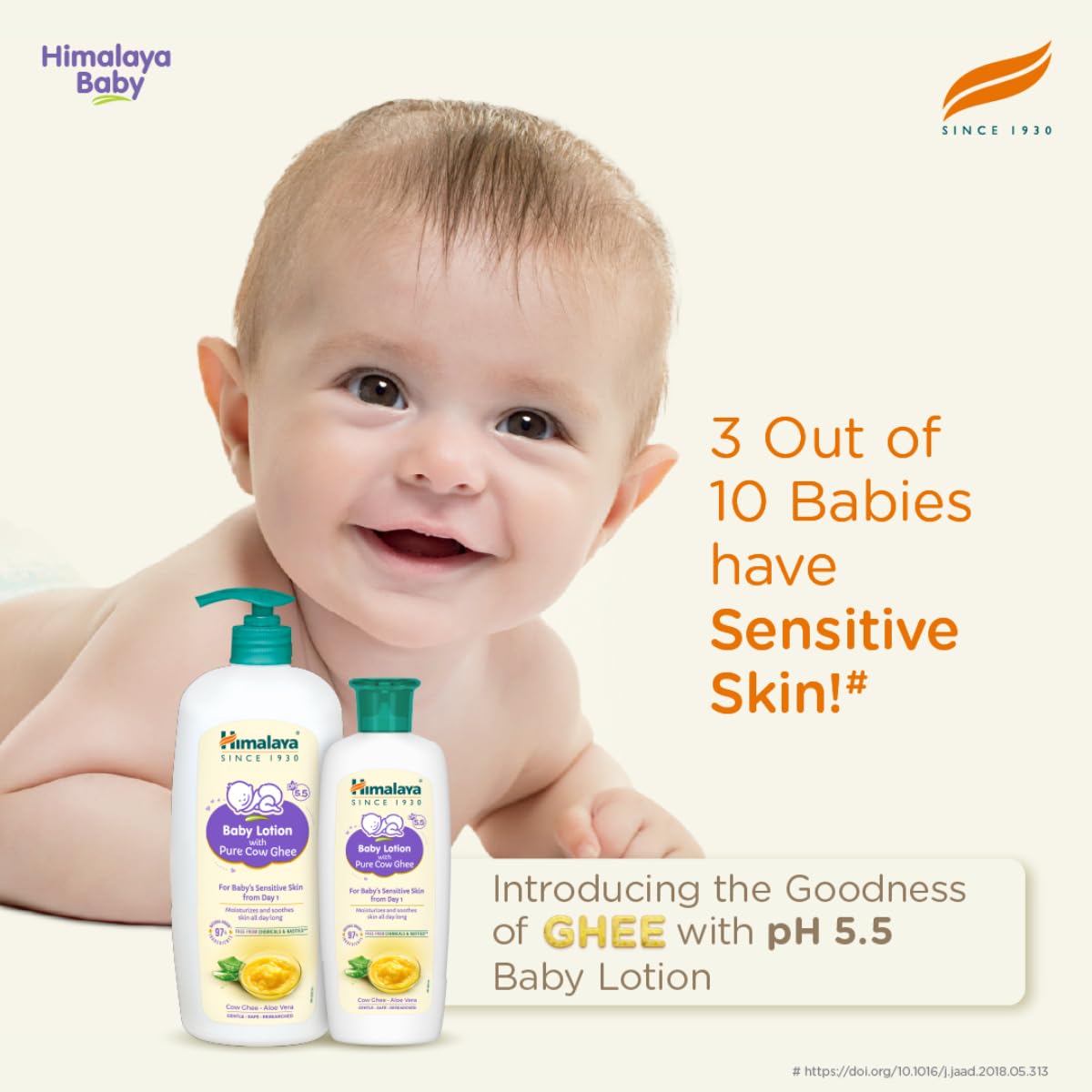 Himalaya Baby Lotion with Pure Cow Ghee 400ml| For Sensitive Skin| pH 5.5 Ghee Lotion 400 ml (Pack of 1)