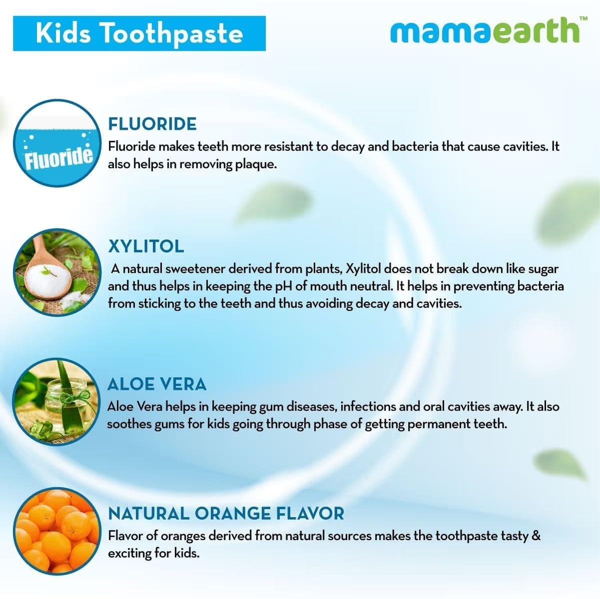 Mamaearth Natural Toothpaste For Cleanses Cavity,Plaque Repairing, Orange Flavour, SLS Free, With 750 Ppm Fluoride, 4+ Years, Plant Based with No Harmful Chemic