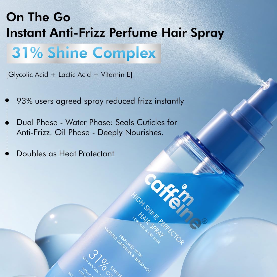 mCaffeine Complete Glossy Hair Routine | Shampoo + Conditioner + Anti-Frizz Perfume Hair Spray | New Shine Complex for Shiny Hair & 48Hr Frizz Control | Long La