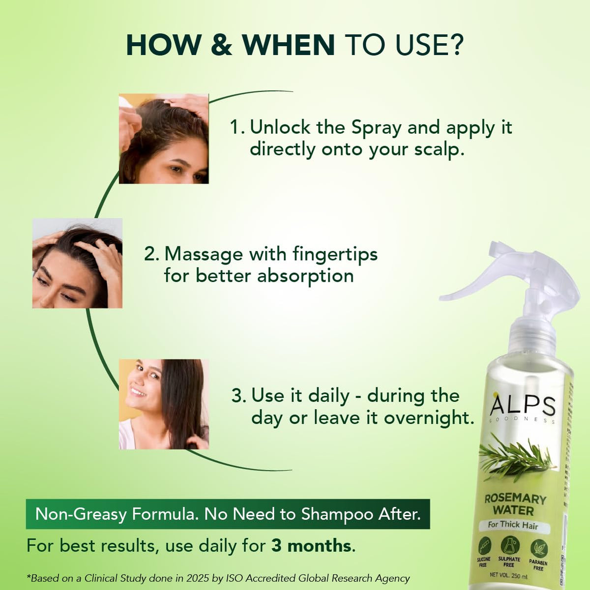 Alps Goodness Rosemary Water Spray for Hair Growth (250ml) | Clinically Proven (In Vivo Tested) to Reduce Hair Fall & Promote Regrowth | 100% Natural Rosemary E