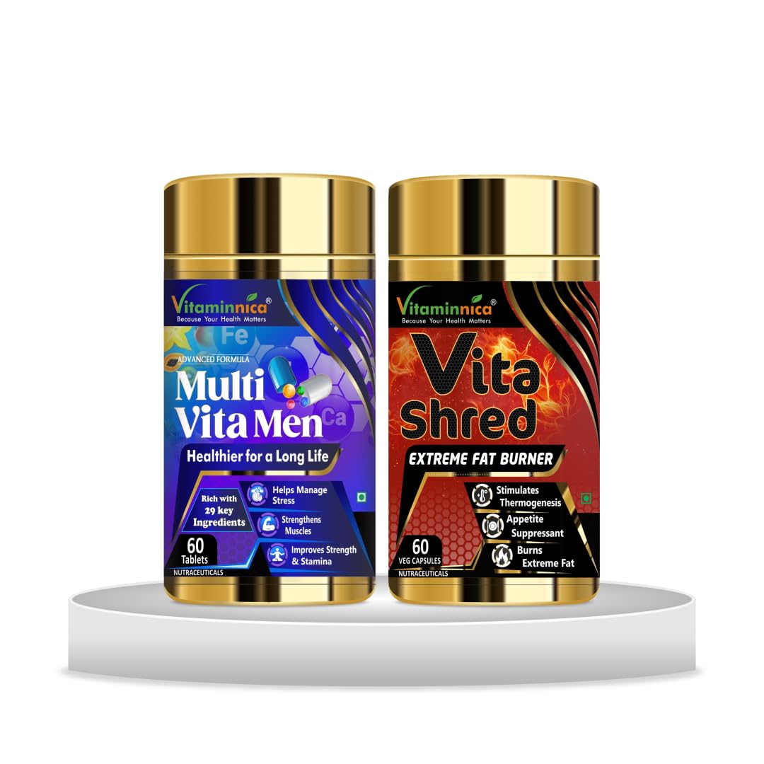 Vitaminnica Multi Vita Men + Vita Shred Combo: Fat Burning and Metabolism Support - 120 Capsules
