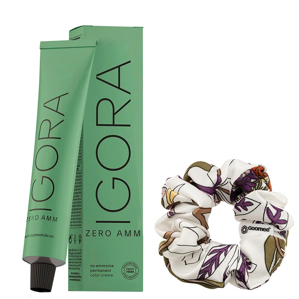 Igora Zero AMM 5-21 Light Brown Ash Cendre Hair Color | Igora Royal No Ammonia Permanent Color Creme Hair Dye 2.1 oz and Goomee Scrunchie (Bundle)