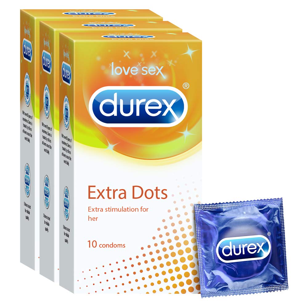 Durex Condoms - 10 Count (Pack of 3, Extra Dots & 10 Count (Pack of 3, Extra Ribbed)