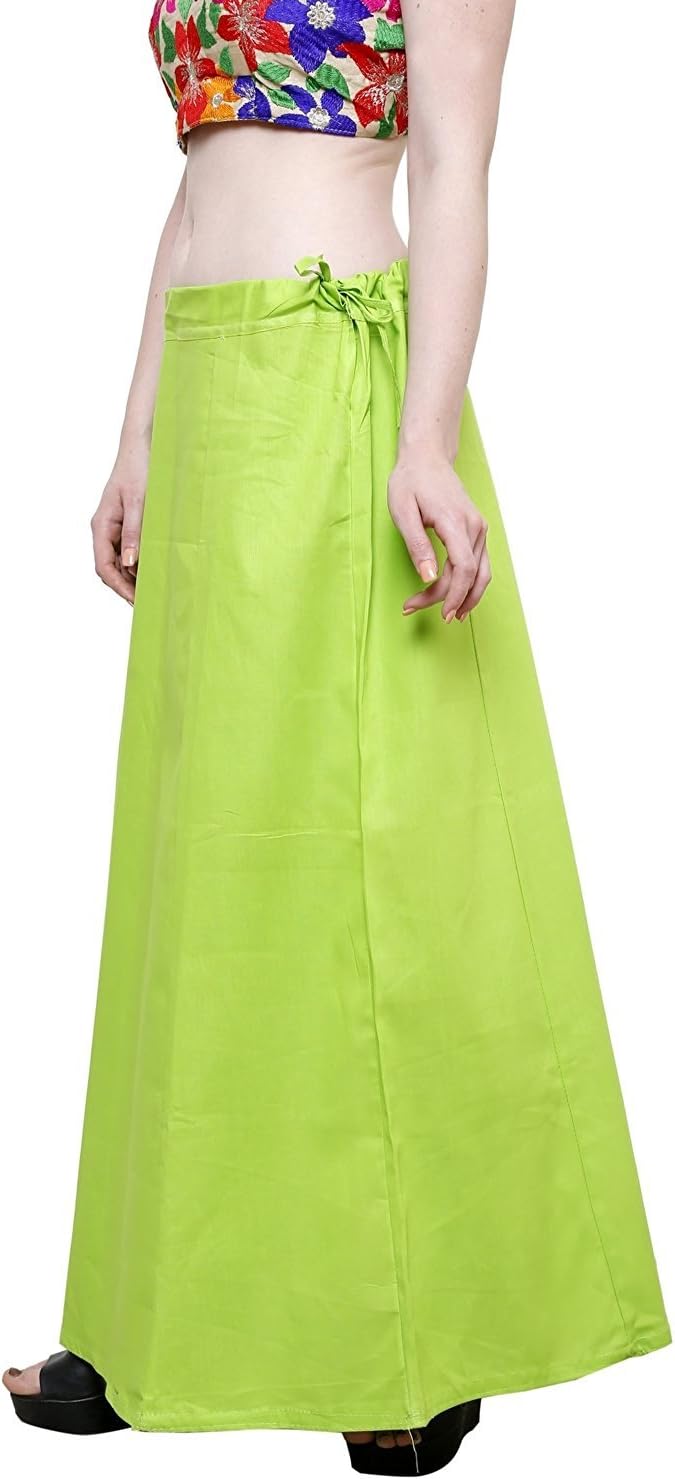 Women's Cotton Readymade Indian Inskirt Saree petticoats Underskirt - Free Size-Lime green One Size Leaf Green