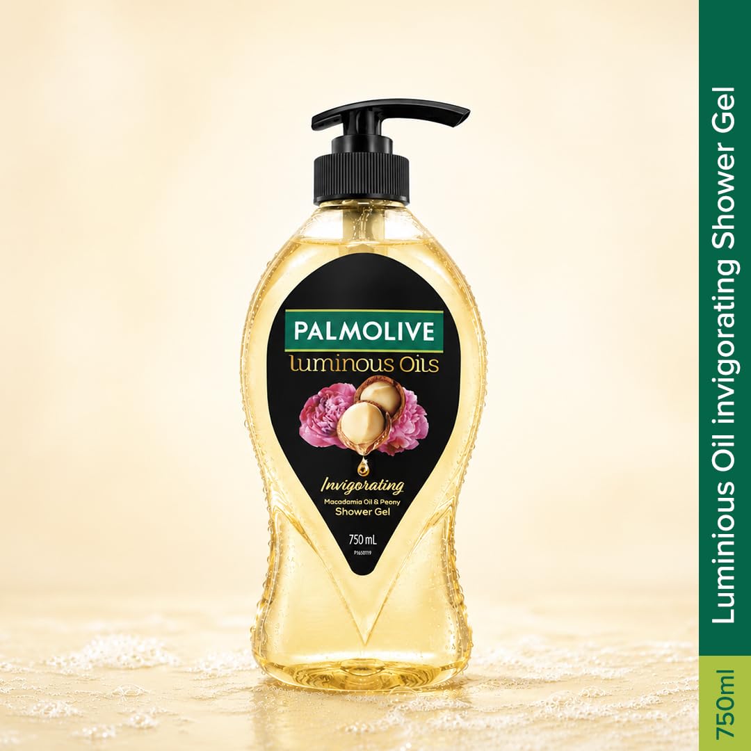 Palmolive Luminous Oil Invigorating Body Wash, 750ml Pump Bottle, 100% Natural Macadamia Oil & Peony Extracts For Everyday Freshness & Radiant Skin, PH Balanced