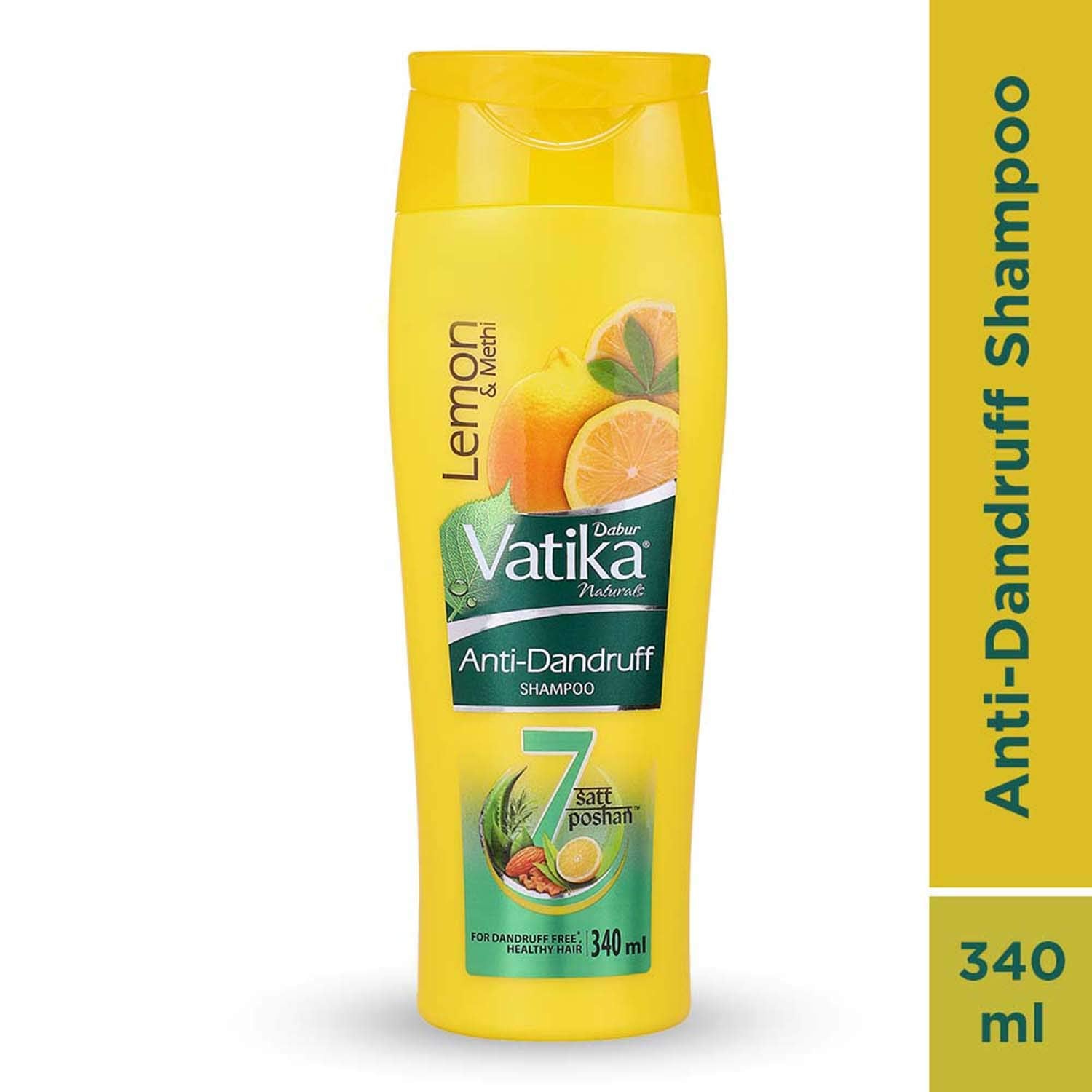 Dabur Vatika Naturals Anti Dandruff Shampoo - 340 ml | 7 Natural Herb Extracts | Contains Lemon, Methi & Tea Tree Oil | Exfoliates Flaky Scalp for Dandruff-Free Hair | Everyday Shampoo for Women & Men