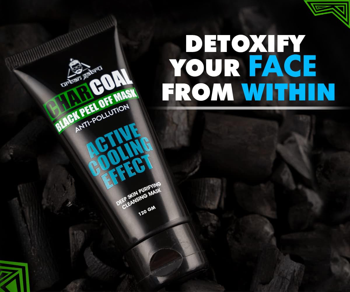 UrbanGabru Charcoal Black Peel Off Mask for Men & Women | Removes Blackheads and Whiteheads | Active Cooling Effect | Deep Skin Purifying Cleansing (60 gm) 60 G