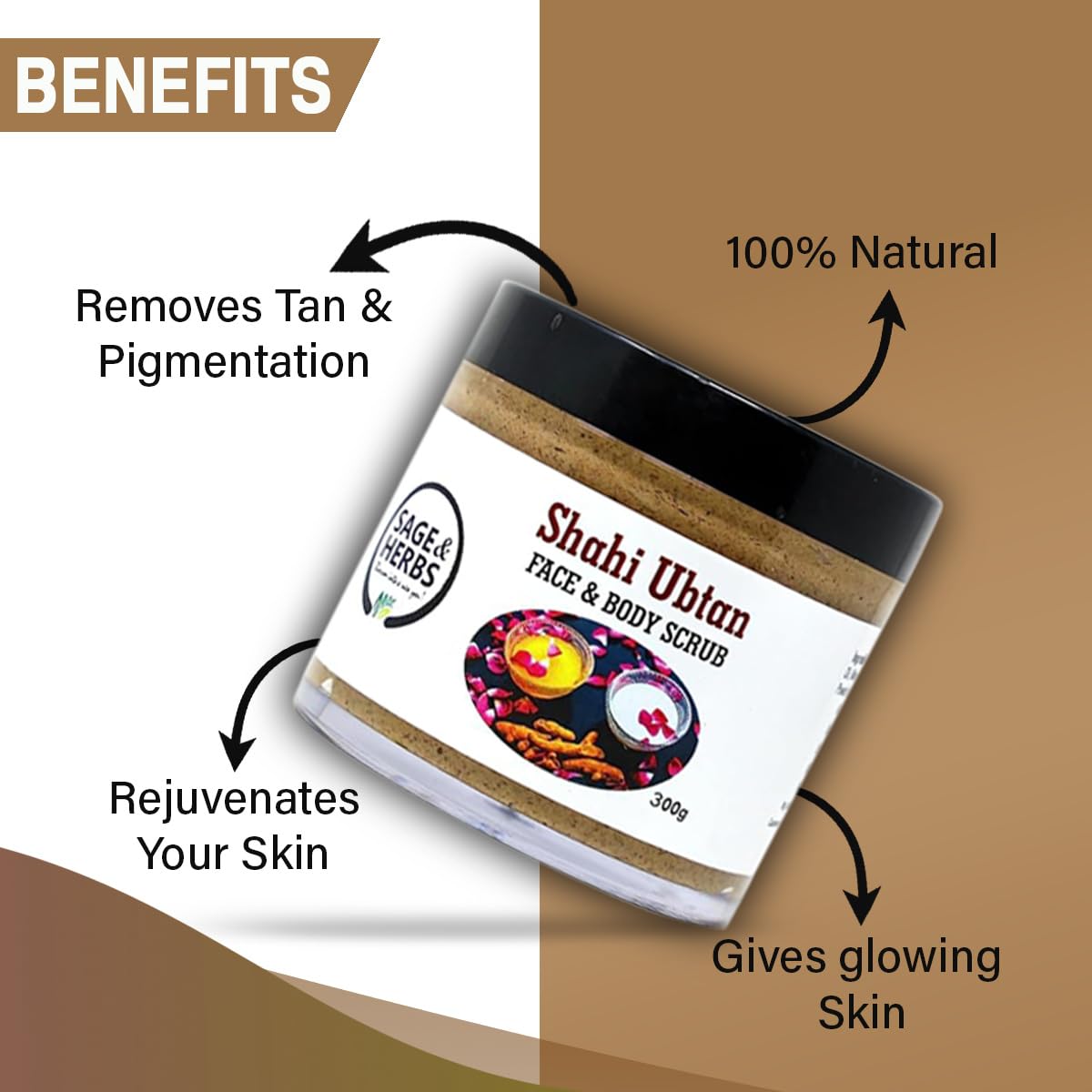 Sage & Herbs Shahi Ubtan Face & Body Scrub 300g | Natural Exfoliation Orange, Turmeric, Tan Removal | For Glowing Face & Body, All Skin Types - 300 g 300 g (Pac