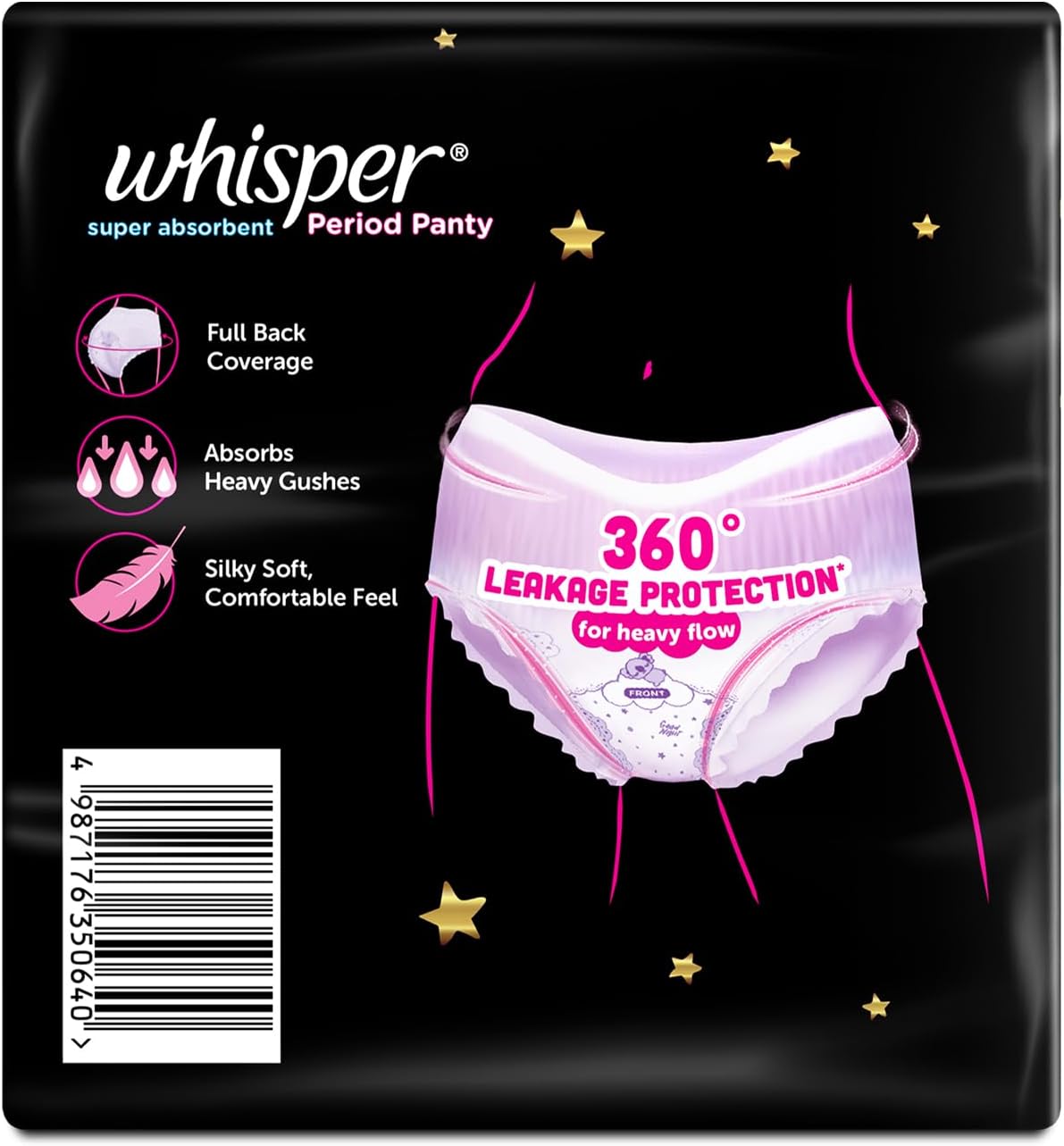 CONFETTIWOW Whisper Bindazzz Night Period Panty|6 M-L Panties|upto 0% Leaks|360 degree leakage protection|Full back coverage|Suitable for Heavy Flow|Flex fit|So