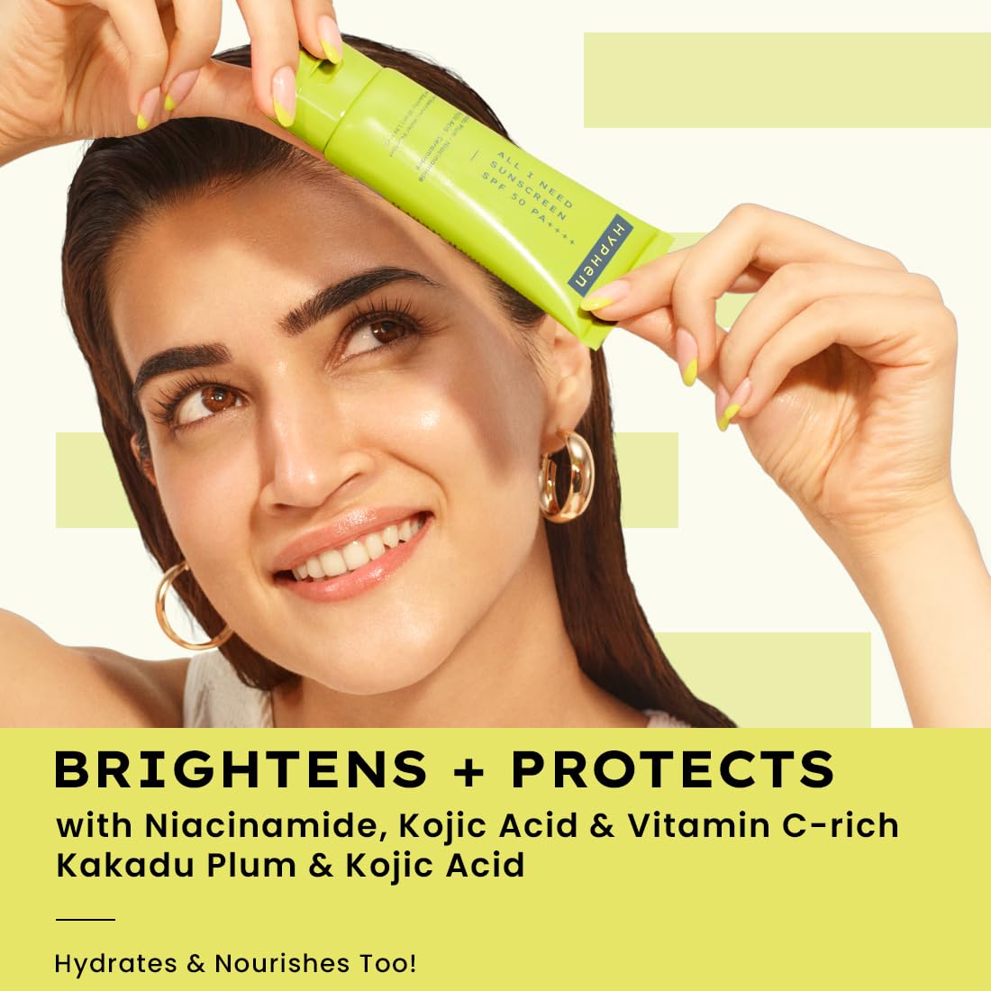Hyphen All I Need Sunscreen SPF50 PA++++ | Brightens with Niacinamide, Kojic Acid, Vit C Rich Kakadu Plum | Lightweight Non-Greasy UVA/B Protection | Oily, Dry,