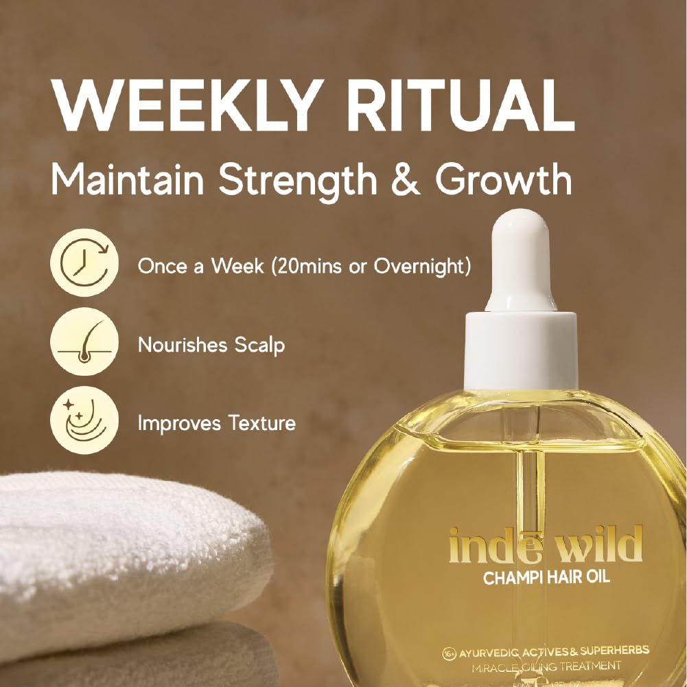 indē wild Champi Hair Oil With Rosemary Oil, Brahmi, Amla, Bhringraj | Ayurvedic, Hair Growth, Controls Dandruff, Hairfall | Soothing Fragrance