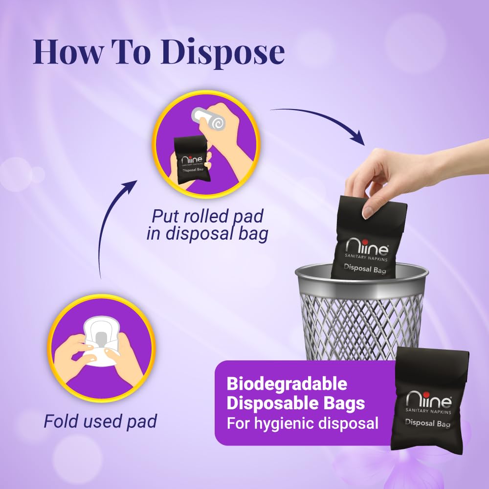 NIINE Dry Comfort Ultra Thin XL+ Sanitary Napkins for Heavy Flow (Pack of 3) 150 Pads with Free Biodegradable disposable bags XXL 150