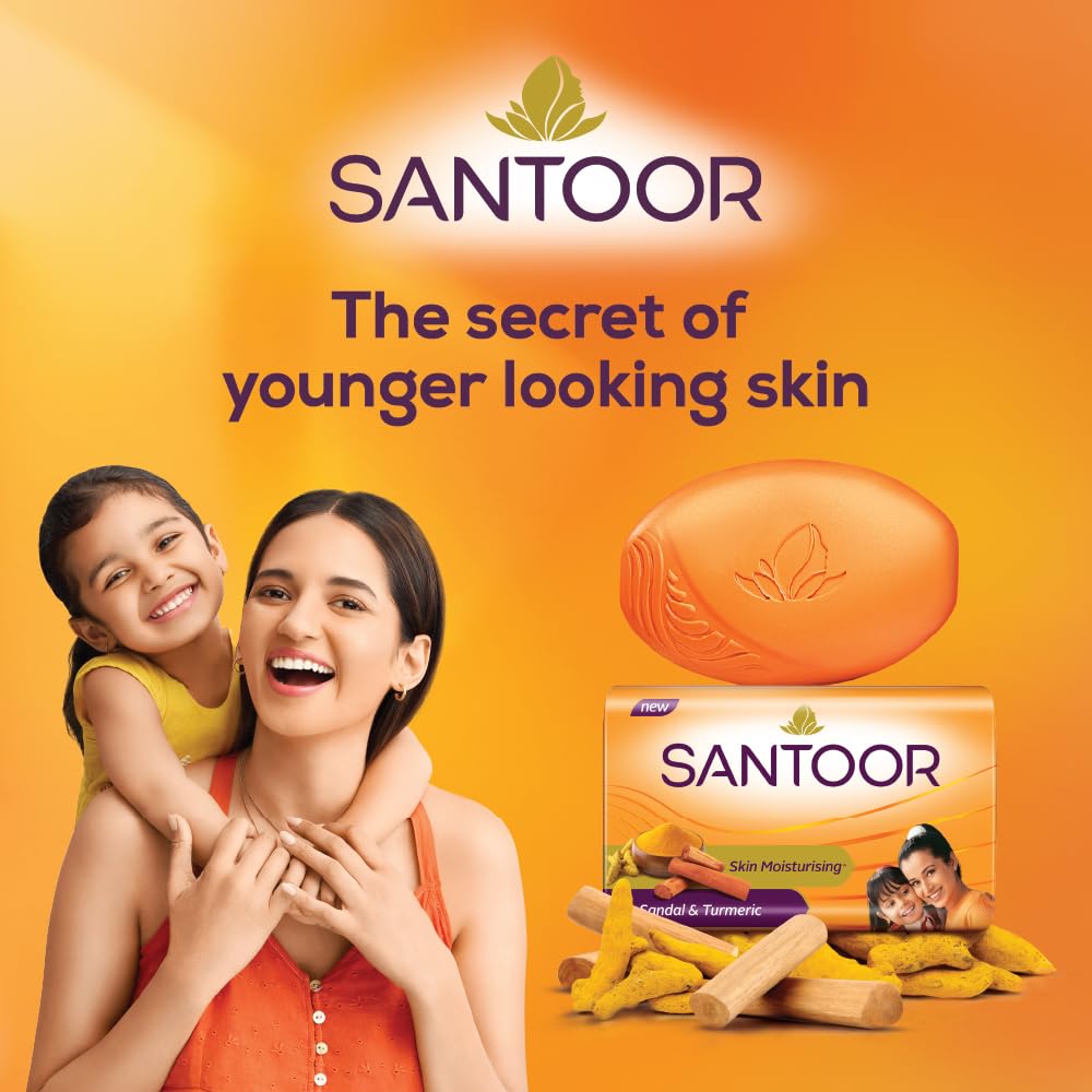 Santoor Sandal & Turmeric Soap for Total Skin Care, 125g (Pack of 4) 125 g (Pack of 4) Soap Only