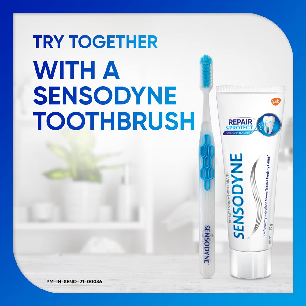 Sensodyne Toothpaste Repair & Protect Combo pack, tooth paste for deep repair of sensitive teeth, 140 gm multi-pack (70 gm x 2) (Pack of 2)