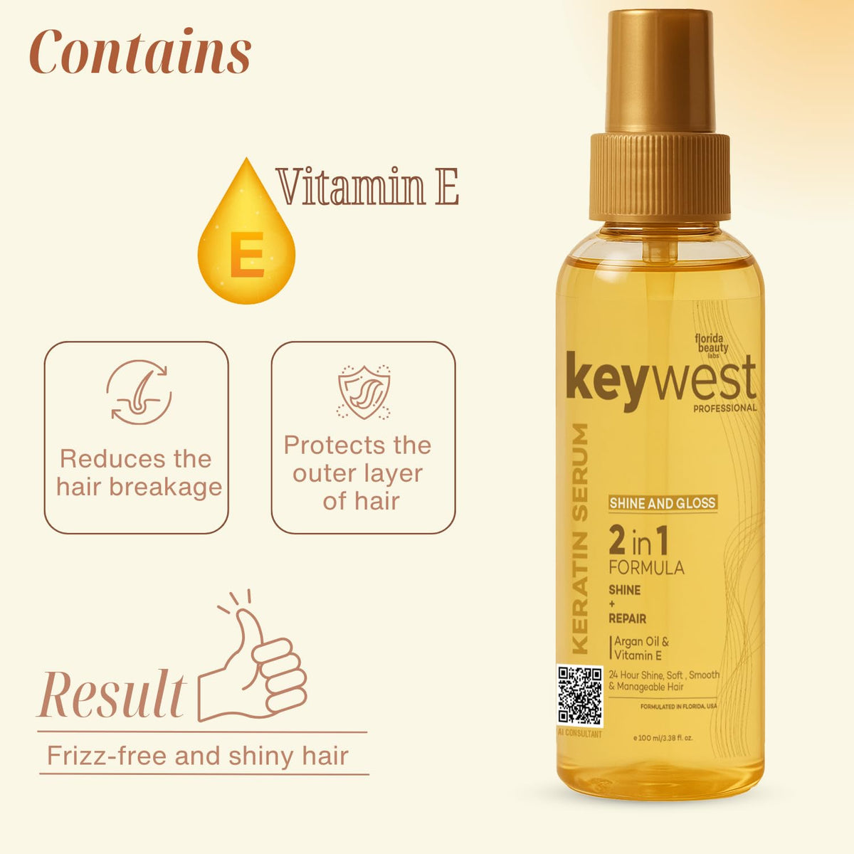 Keywest Professional Shine & Gloss Hair Serum for Women Men Dry Frizzy Hair, 100ml | 2in1 Formula Shine + Repair | Enriched with Argan Oil, Walnut Oil & Vitamin