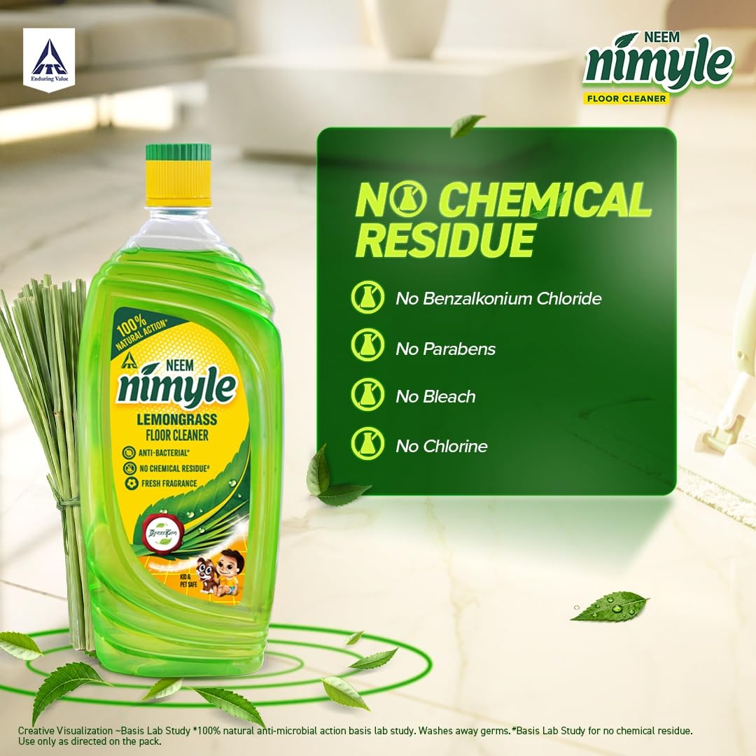 Nimyle Floor Cleaner Lemongrass 890ml|100% Natural Action|Power of Neem|99.9% Anti-Bacterial|Fresh Lemongrass Fragrance|Safe for Kids & Pets|Try Complete Range|