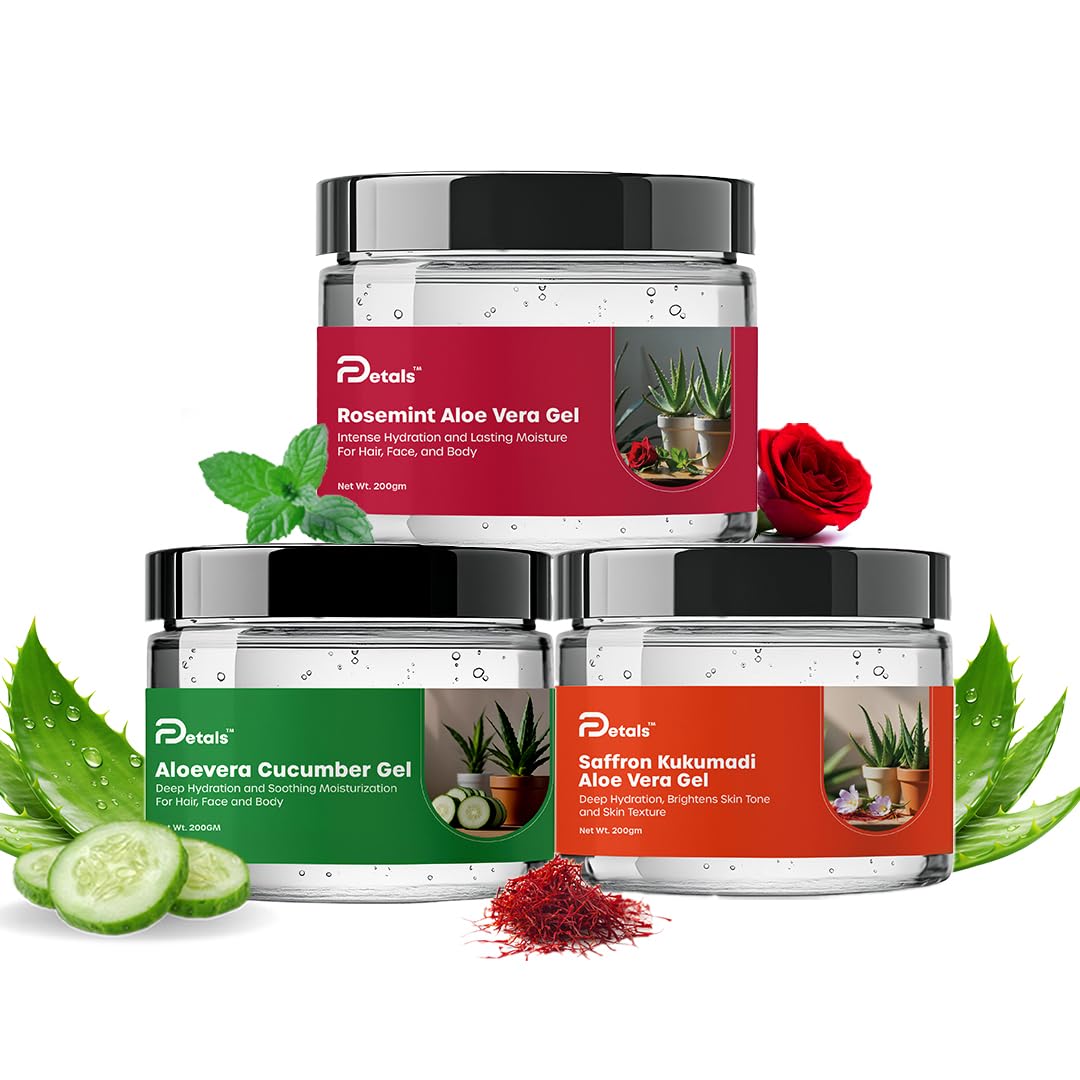 Aloe Vera Gel Combo for Deep Hydration and Moisturization for Hair, Face and Body - Skin Moisturizer (Pack of 3 x 200g)