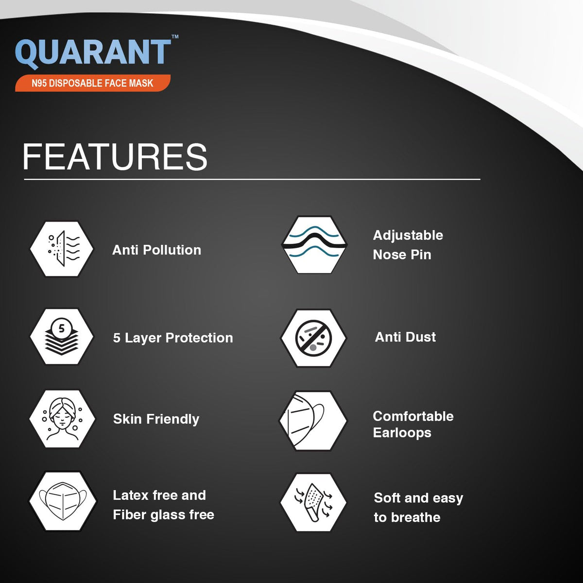 QUARANT N95 Anti Pollution Face Mask with Nose Clip, White 20