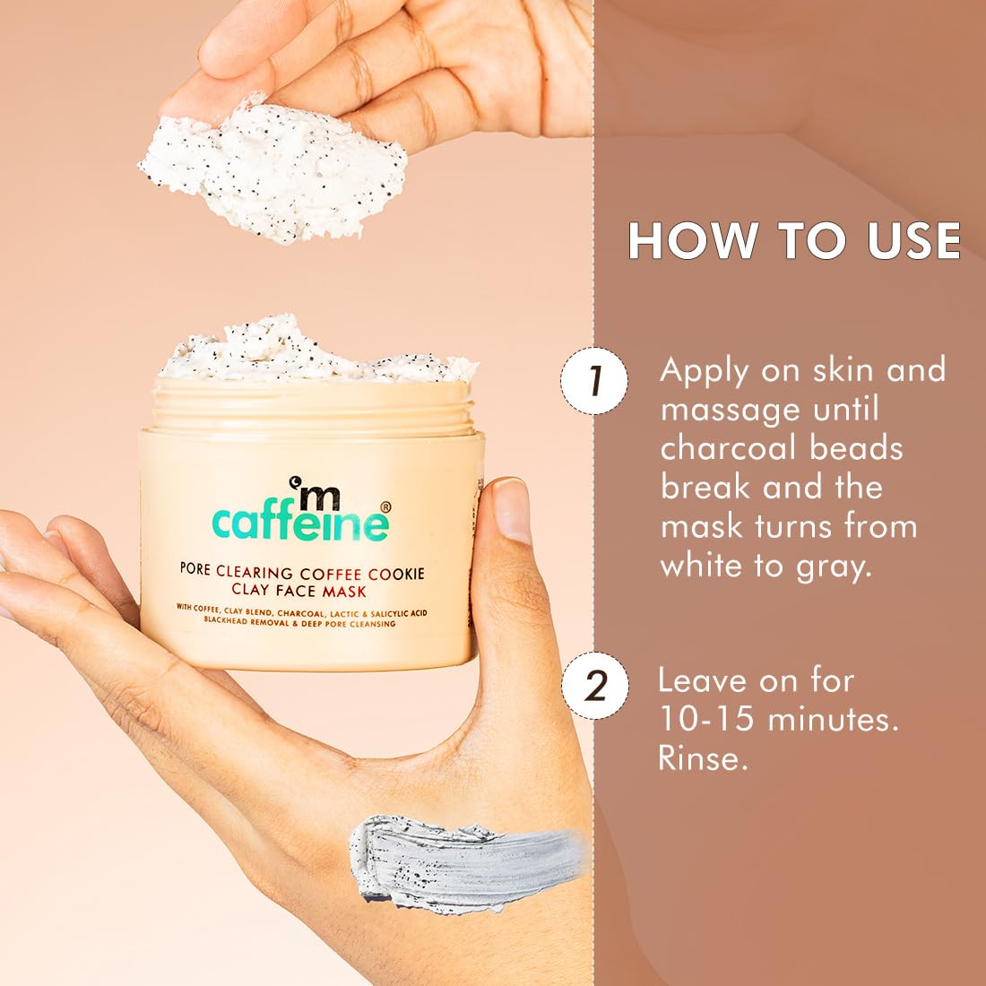mCaffeine Pore Cleanse Coffee Cookie Detan Face Mask | 9% AHA BHA, 3% Charcoal Beads, Coffee Clay Mask | Reduces Blackheads | 10 mins Charcoal Face Pack | Detan