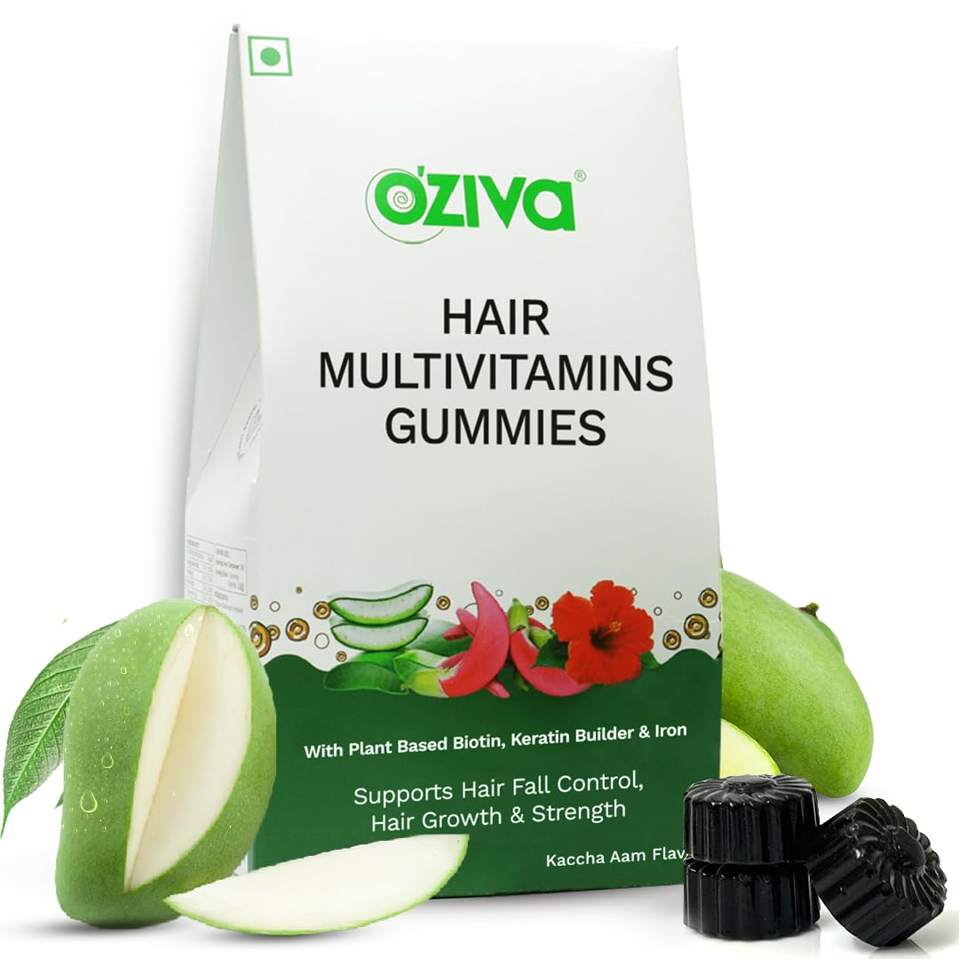 OZiva Hair Vitamins, Hair Growth, Hair Fall Control, Mango, 30 Gummies