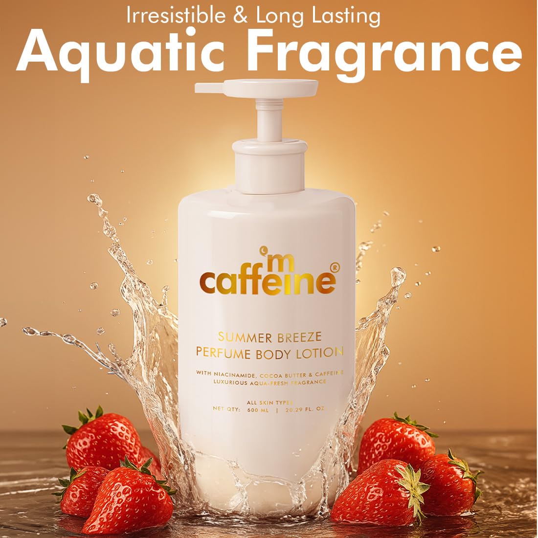 mCaffeine Summer Breeze Perfume Body Lotion 600ml| Niacinamide, Cocoa & Shea Butter For Deep Moisturization | Lightweight, Non-Sticky & Daily Use | Aqua-Fresh B