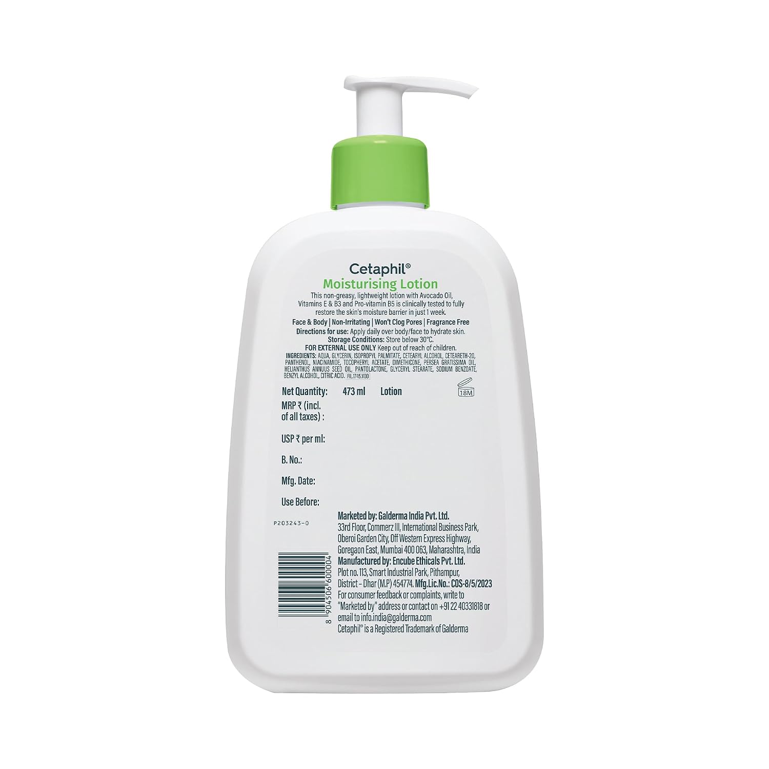 Cetaphil Moisturising Lotion 473 ml for Dry to Normal & Sensitive Skin | 48H Hydration with Niacinamide, Panthenol & Glycerin | Fragrance-Free, Non-Greasy, Dermatologist Recommended, For Face and Body