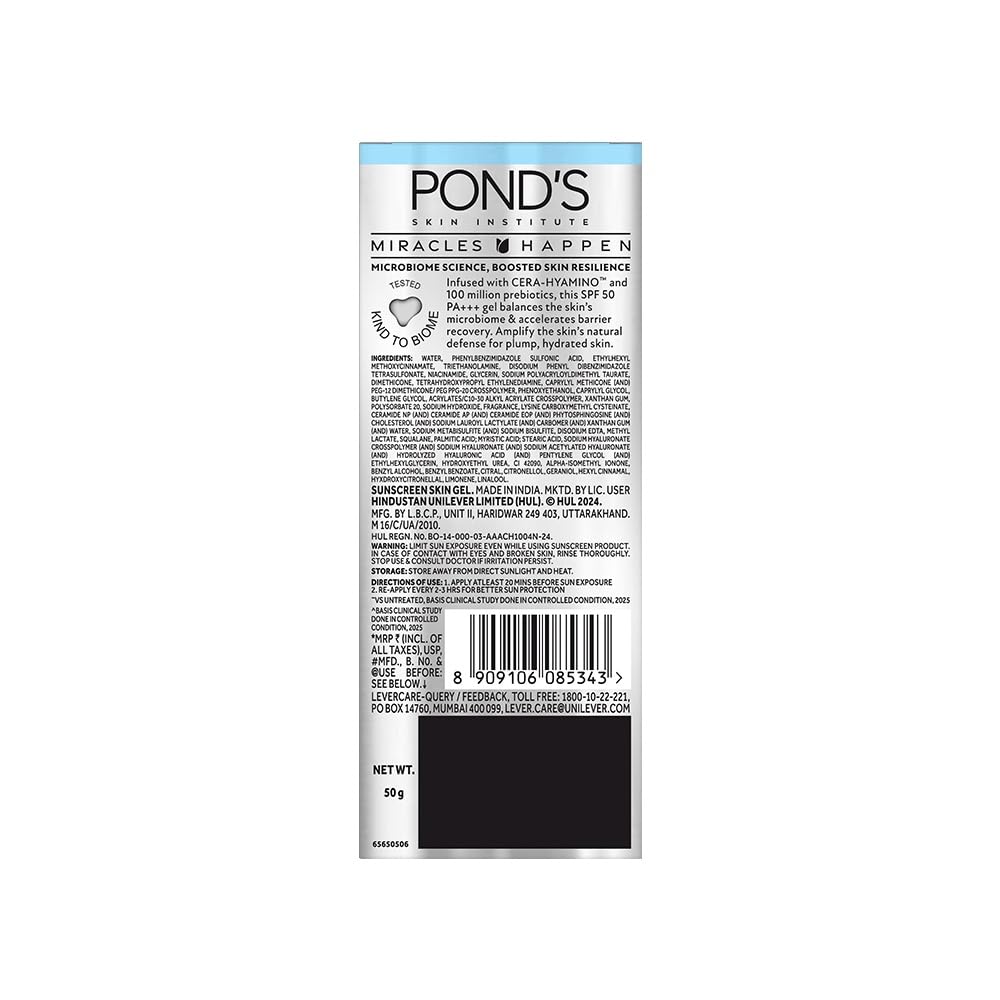 POND'S BIOME Miracle UV Invisigel | 100HR Hydrating Gel Moisturizer With SPF50 PA+++ | For All Skin Types | 50g
