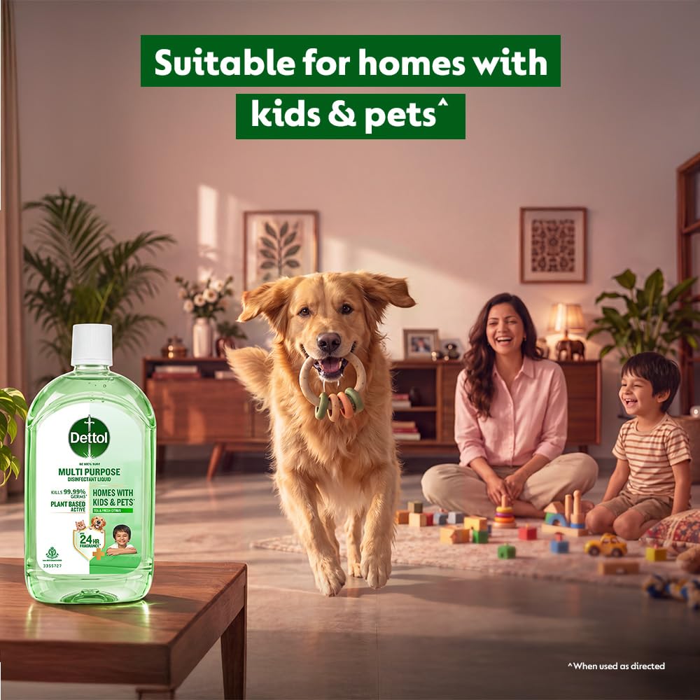 Dettol Plant-Based Disinfectant Liquid 550ml, Tea & Fresh Citrus Fragrance – Kids Safe & Pet Friendly | Multi-Purpose Cleaner for Floor & Laundry | Kills 99.99%