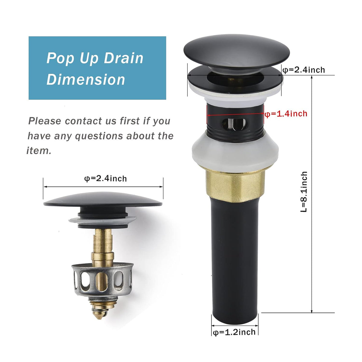 Rockgoya Bathroom Sink Drain,2 Pack Drain Stopper Bathroom Sink Without Overflow,Pop Up Drain Assembly with Detachable Strainer Basket,Built-in Anti-Clogging St