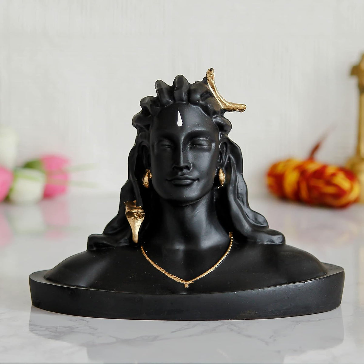 eCraftIndia Black Resin Adiyogi Shiva Statue for Car Dashboard| Adiyogi Statue for Home Decor Pooja Room Office| Mahadev Murti Lord Shiva Idol Gift for Diwali M