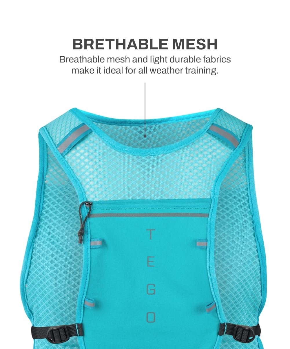 TEGO Pacer Lite Running Hydration Vest | Lightweight Minimalist Running Vest | Compatible with 200 ml / 250 ml / 500 ml Soft Flasks | Reflective | for Running &