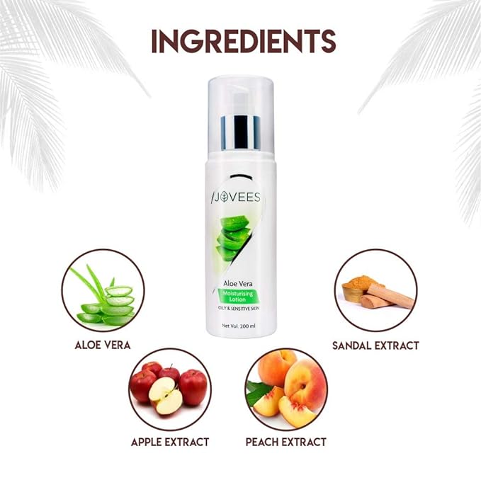 JOVEES HERBAL Jovees Aloe Vera Moisturising Lotion |With Sandal And Peach Extract |Nousishes, Heals and Hydrates Skin | For Oily And Sensitive Skin | Alcohol An