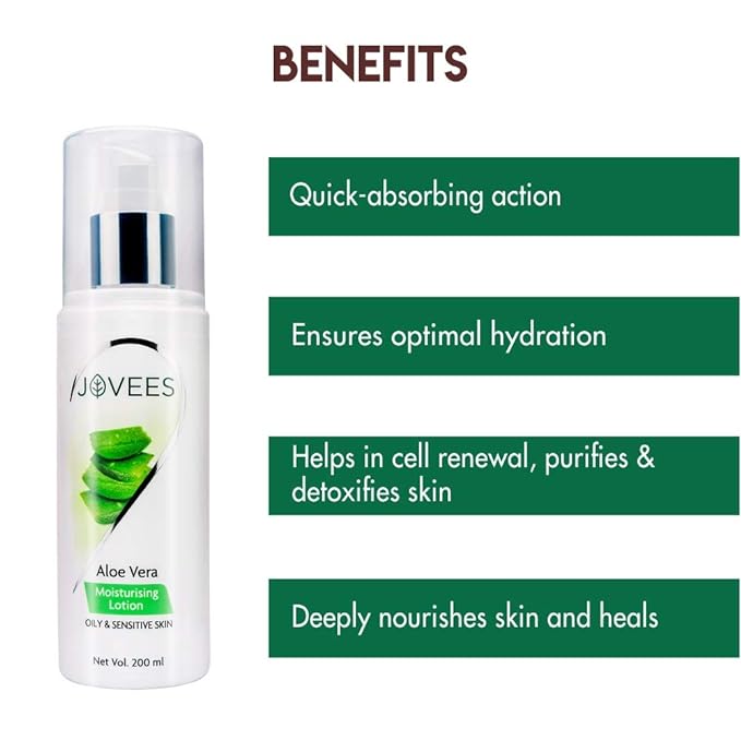 JOVEES HERBAL Jovees Aloe Vera Moisturising Lotion |With Sandal And Peach Extract |Nousishes, Heals and Hydrates Skin | For Oily And Sensitive Skin | Alcohol An