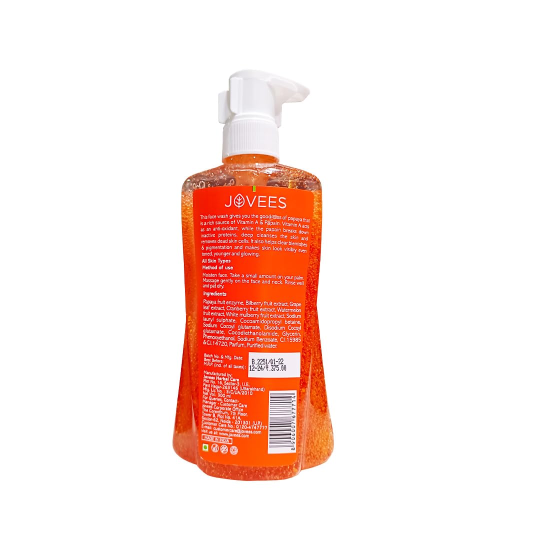Jovees Herbal Papaya Face Wash for Women/Men | Bright & Glowing Skin | Removes Pigmentation & Dark Spots | For All Skin Types 300ml