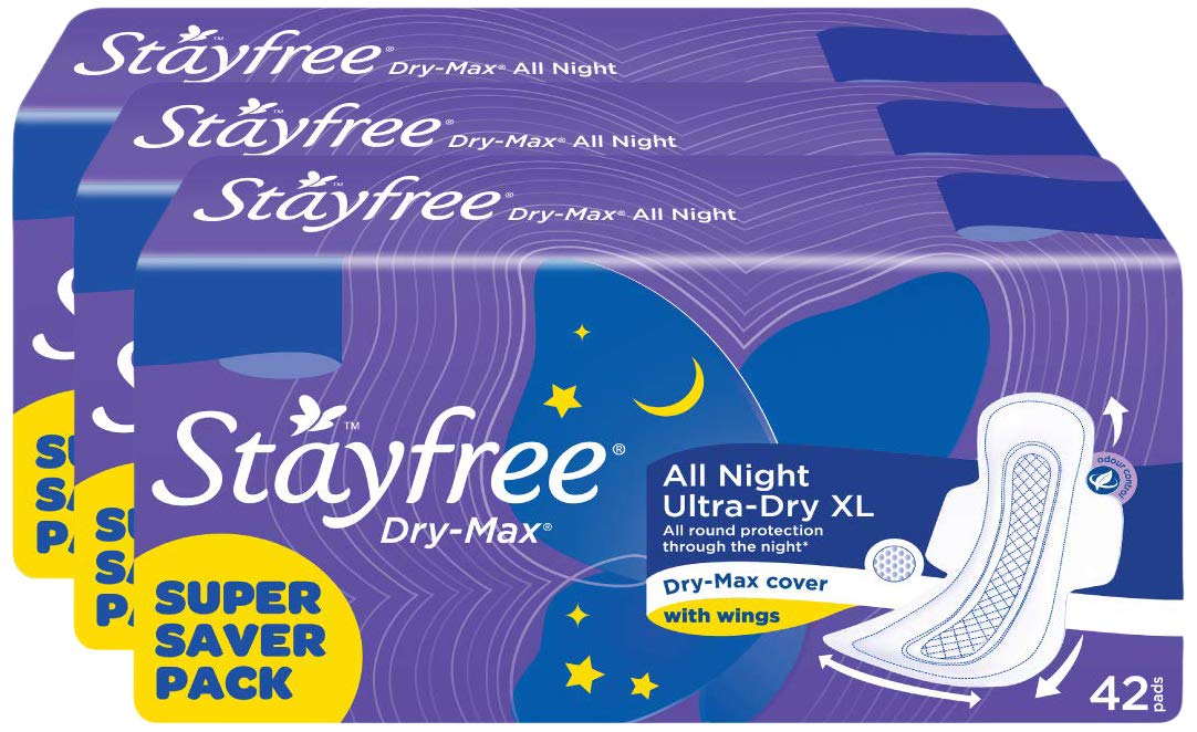 Stayfree All Night XL Dry Max Cover Sanitary Napkins - 42Pcs (Buy 2 Get 1, 3 Pieces) Promo Pack X Large