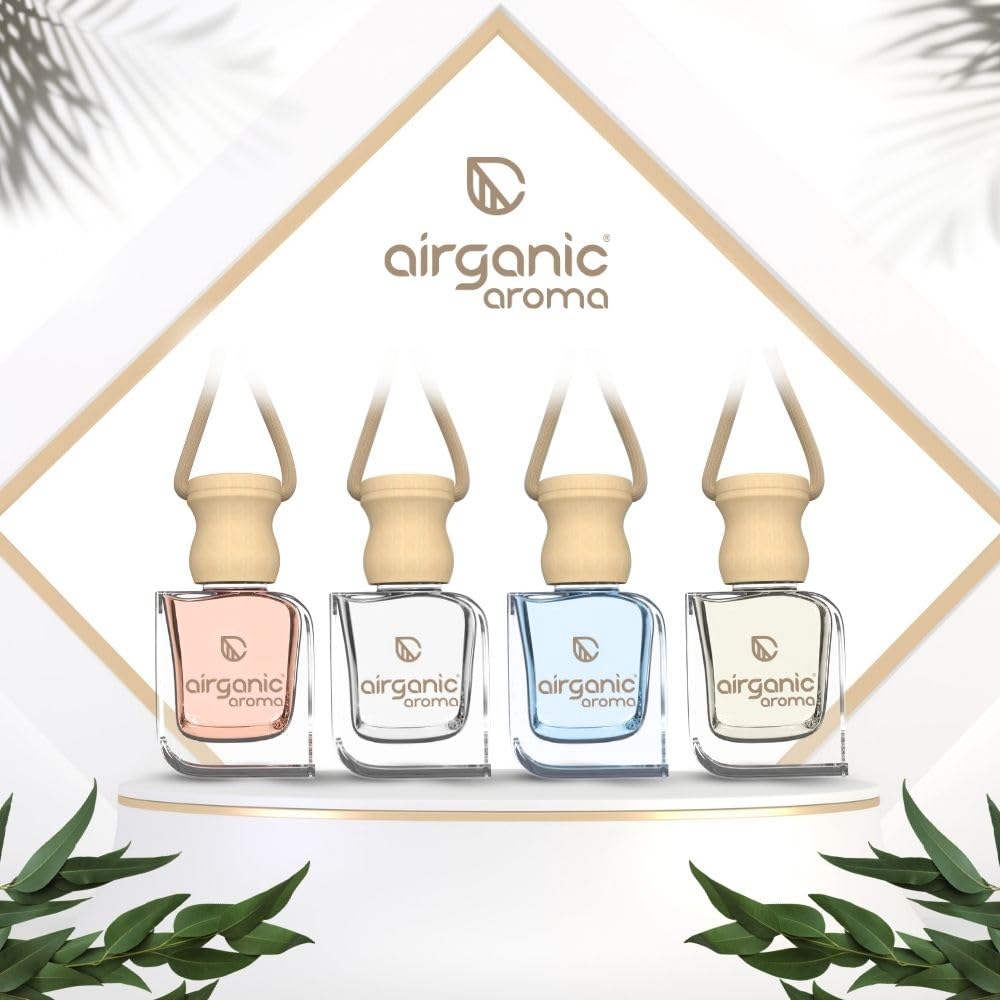 Airganic Swing Prime Car Perfume Hanging Pod-Musk, Sandalwood & Cool aqua Water-Pack 3| Car Air Freshener|Fragrance Oils in Glass Bottle with Wooden Diffuser Li