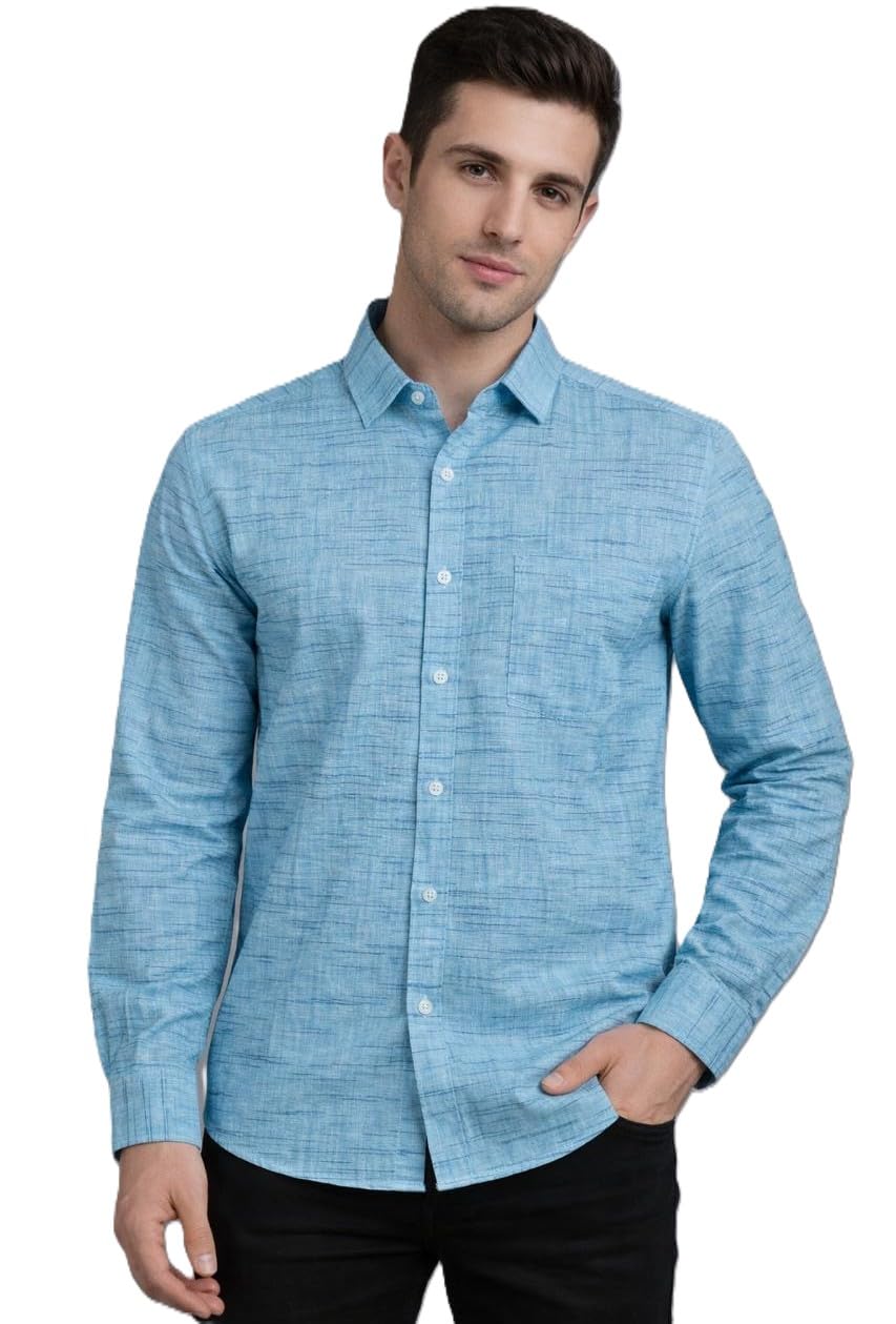 Men’s Pure Cotton Khadie Shirt Regular Fit Casual Formal Wear M LIGHTBLUE