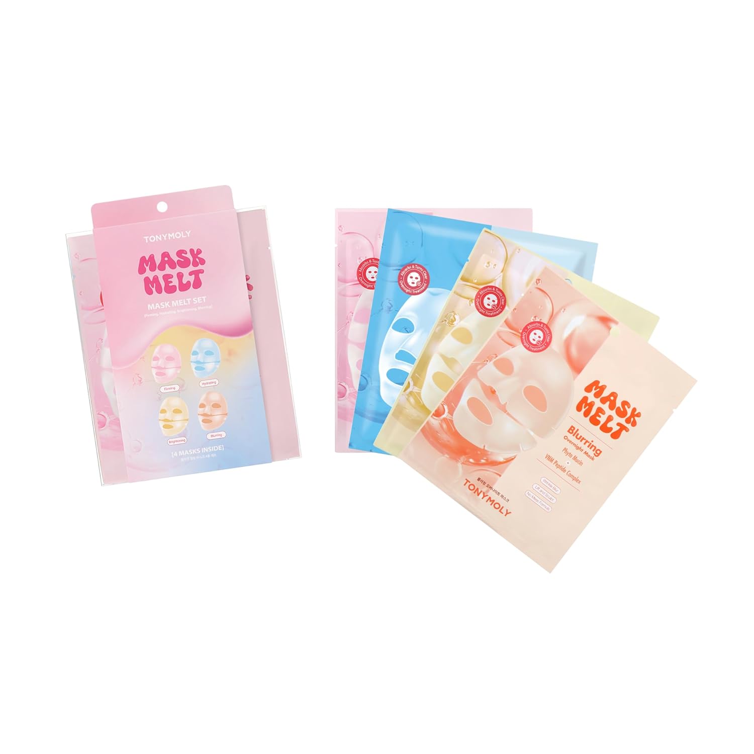 TONYMOLY Mask Melt Assorted Hydrogel Overnight Mask 4-Pack, Melt-On Face Masks with Collagen, Vitamin C + Rice, Vegan PDRN & Peptides for Hydration, Firming, Brightening & Smoothing