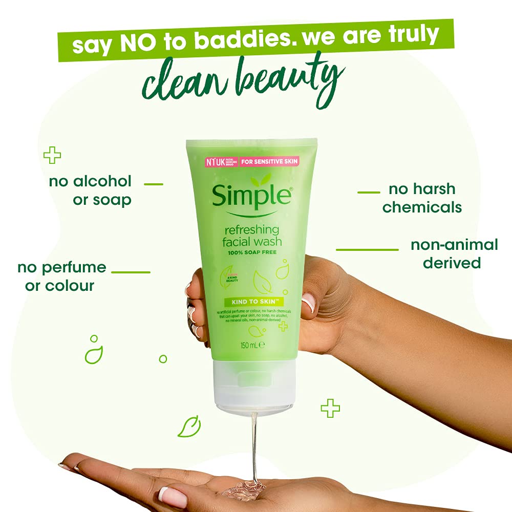 Simple Kind to Skin Refreshing Facial Wash| For all Skin Types| No Soap| No Perfume| No Harsh Chemicals & Parabens| Tested on Sensitive Skin, 50 ml 50 ml (Pack
