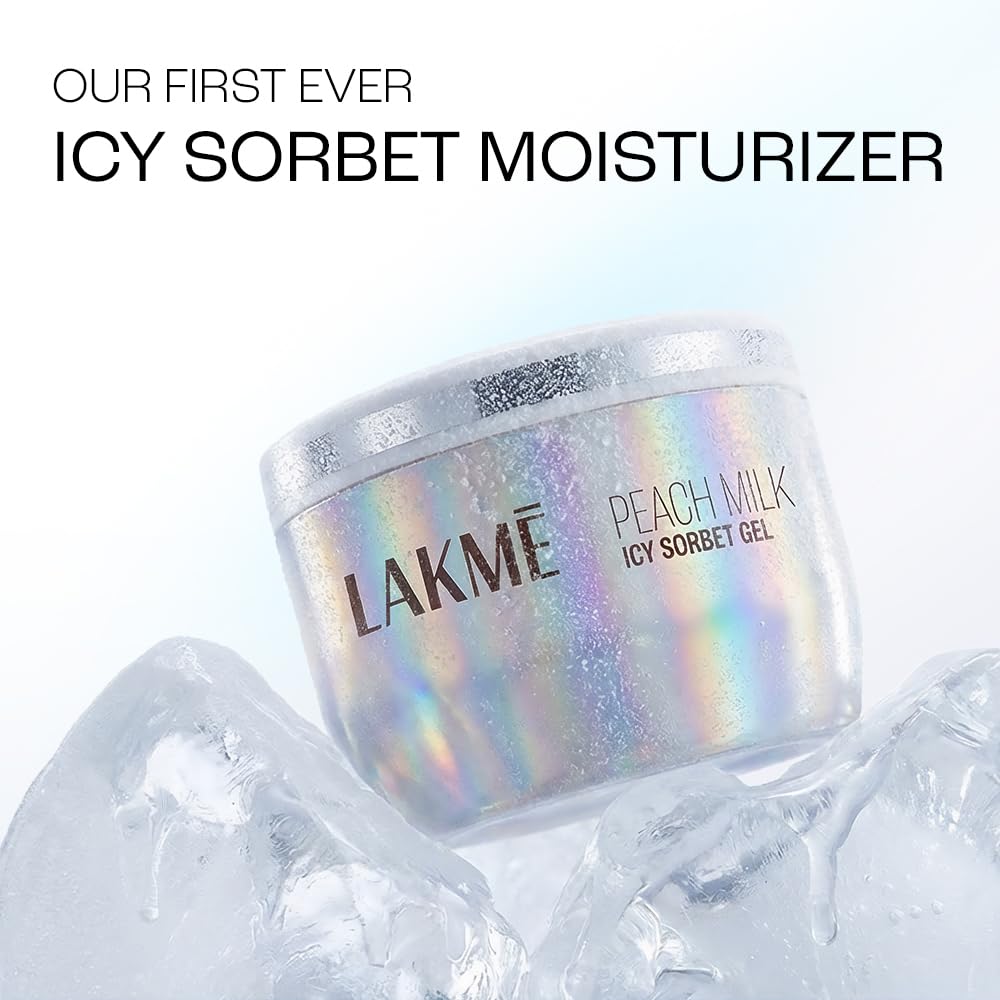 Lakmē Peach Milk Icy Sorbet Gel: First Ever Cooling Face Moisturizer with 2% Pro-Ceramides, Peptides & Pentavitin for Instant Ice-Plunge Glow & 24hr Barrier Rep