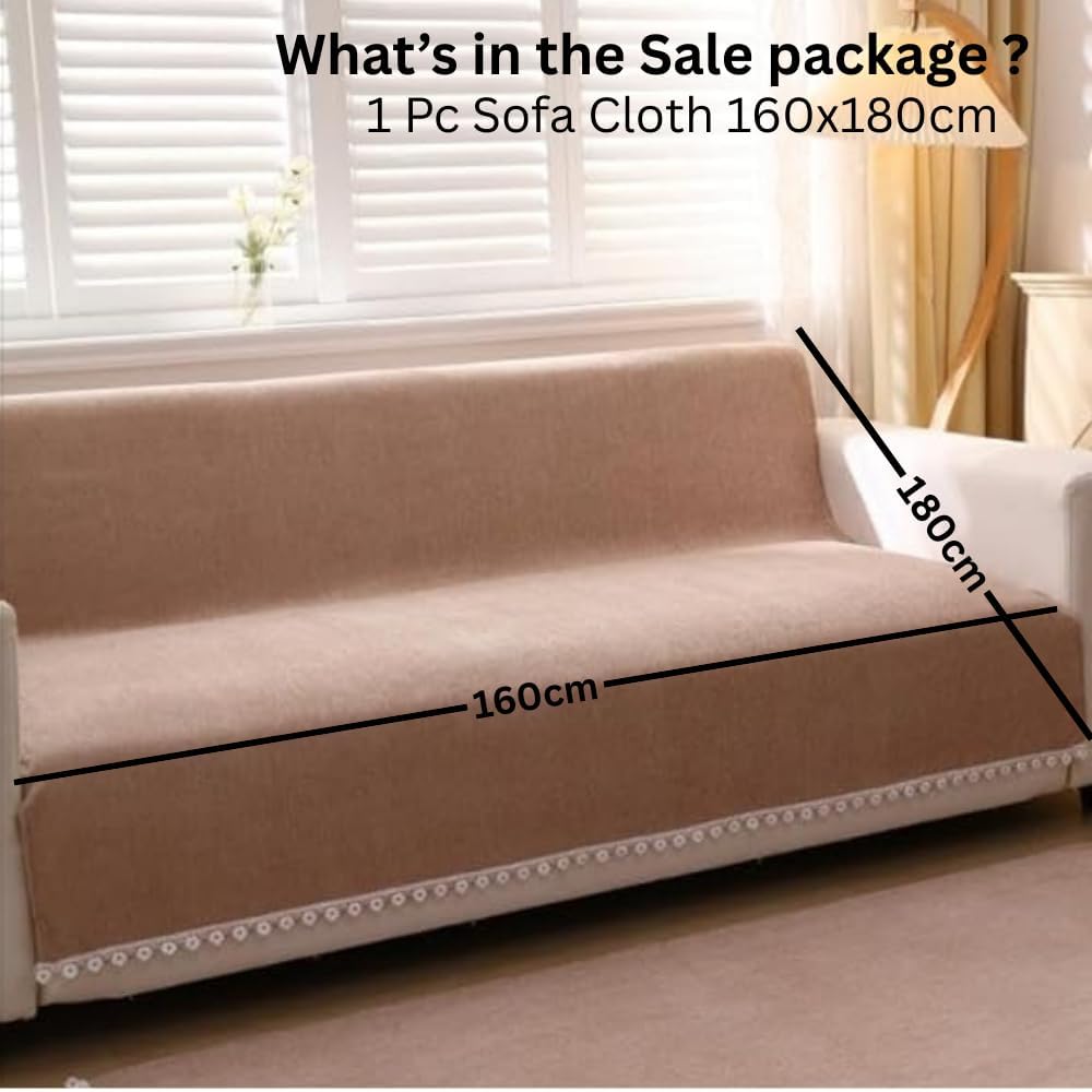 HOMETHREADS Chenille Fabric Sofa Cover, Luxury Soft Slipcover for Couch, Armchair & Loveseat, Thick Textured,Washable & Durable Sofa Cover (Beige, 3 Seater Smal