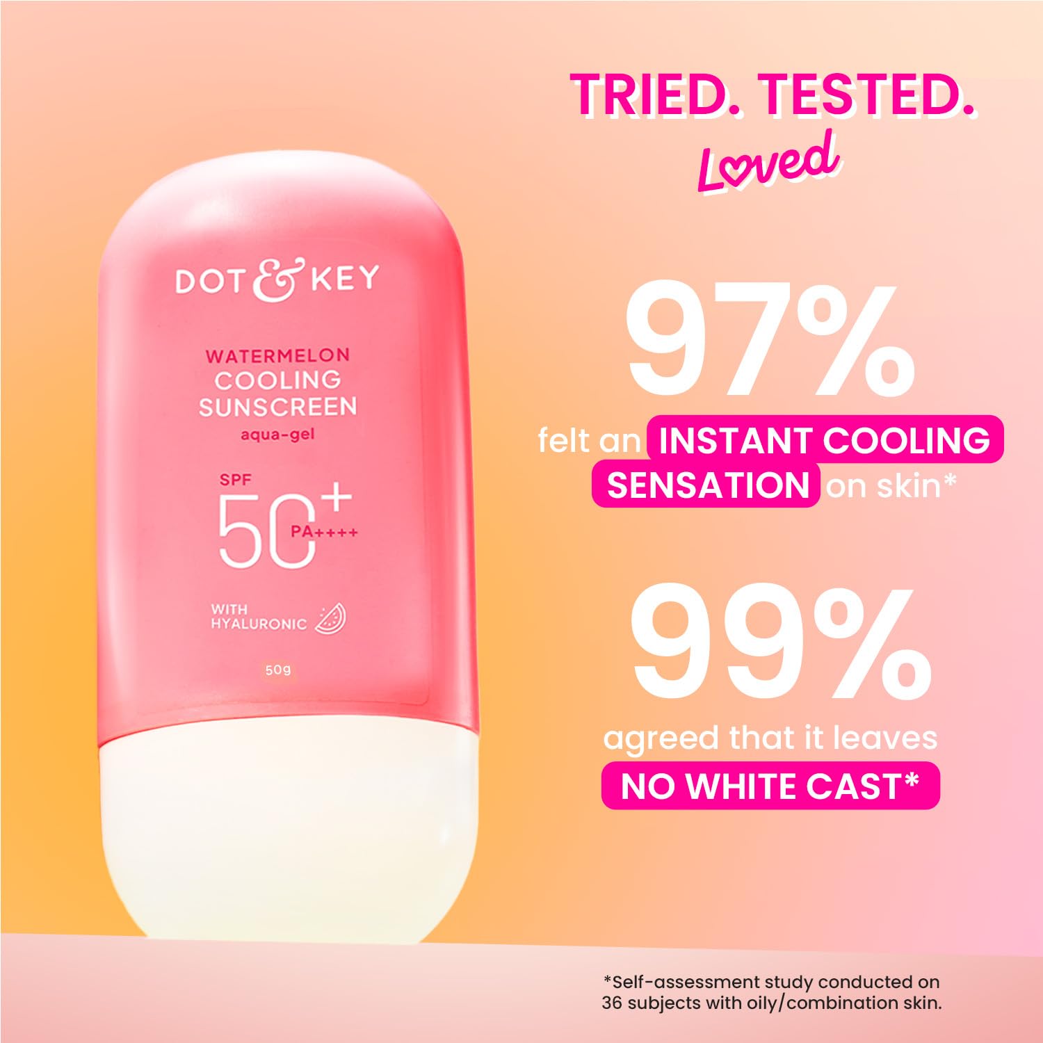 Dot & Key Watermelon Cooling Sunscreen, In-Vivo Tested SPF 50+ PA++++, With New-Age UV Filters, Instantly Cools skin, Controls Excess Oil, Broad Spectrum Protection, No White Cast, No White Cast | 50g